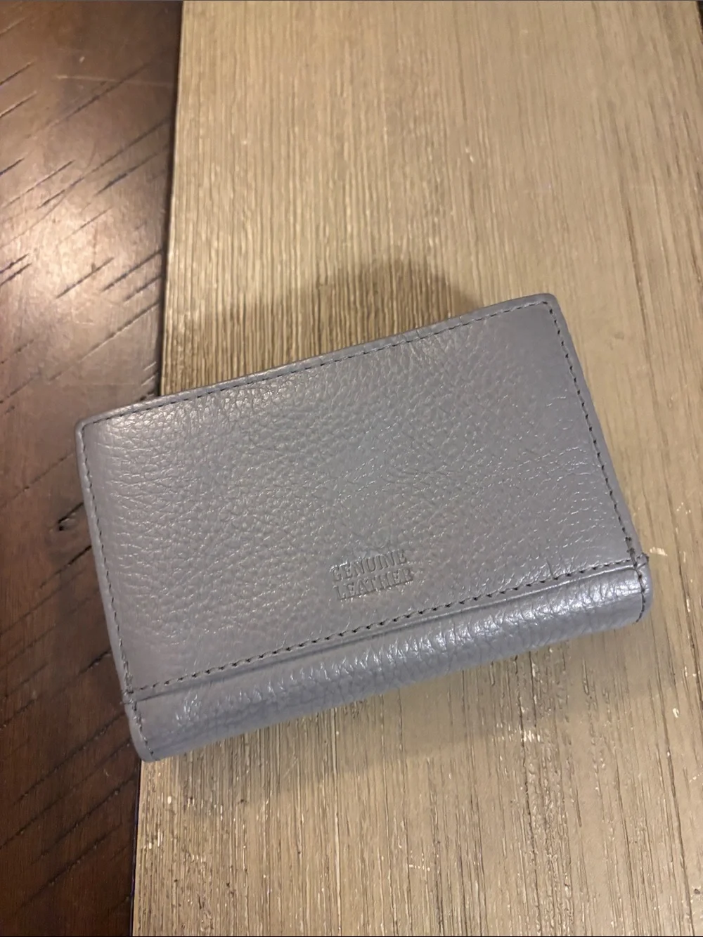 Textured Leather Tri-Fold Wallet in Light Gray